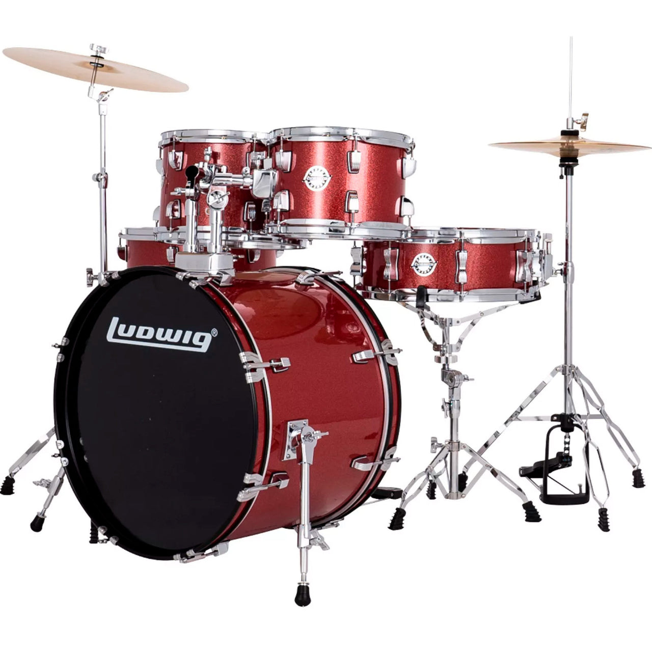 Bateria Ludwig Lc19514 Accent Rojo Sparkle Con Banco Y Platillos