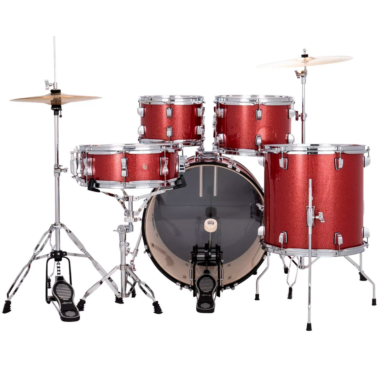 Bateria Ludwig Lc19514 Accent Rojo Sparkle Con Banco Y Platillos