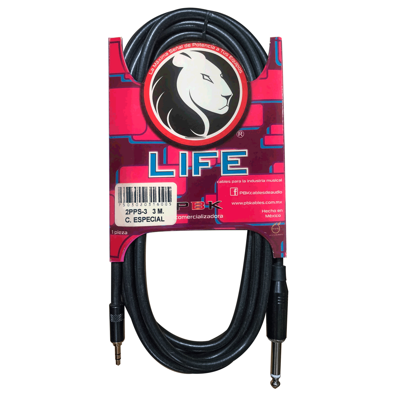 cable life miniplug a plug mono 3mts, 2pps-3