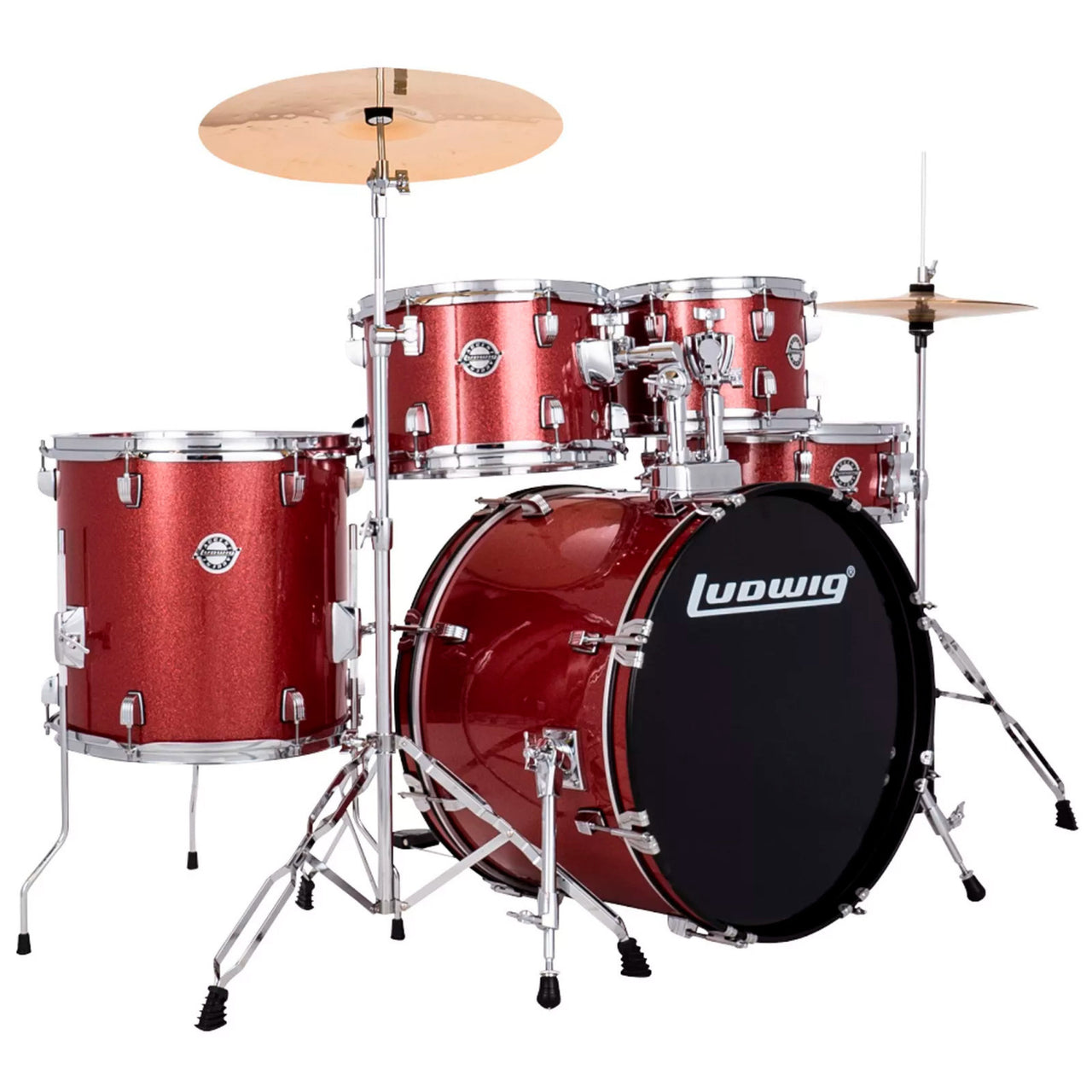 Bateria Ludwig Lc19514 Accent Rojo Sparkle Con Banco Y Platillos