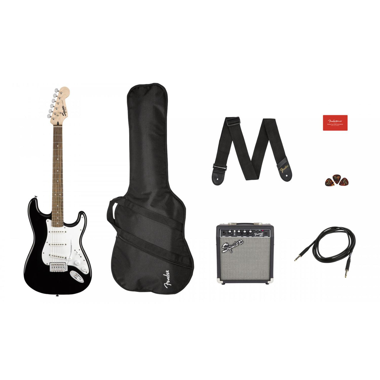 Paquete Guitarra Electrica Fender Pk Sq Strat Blk Gb 10g 120v 0371823006