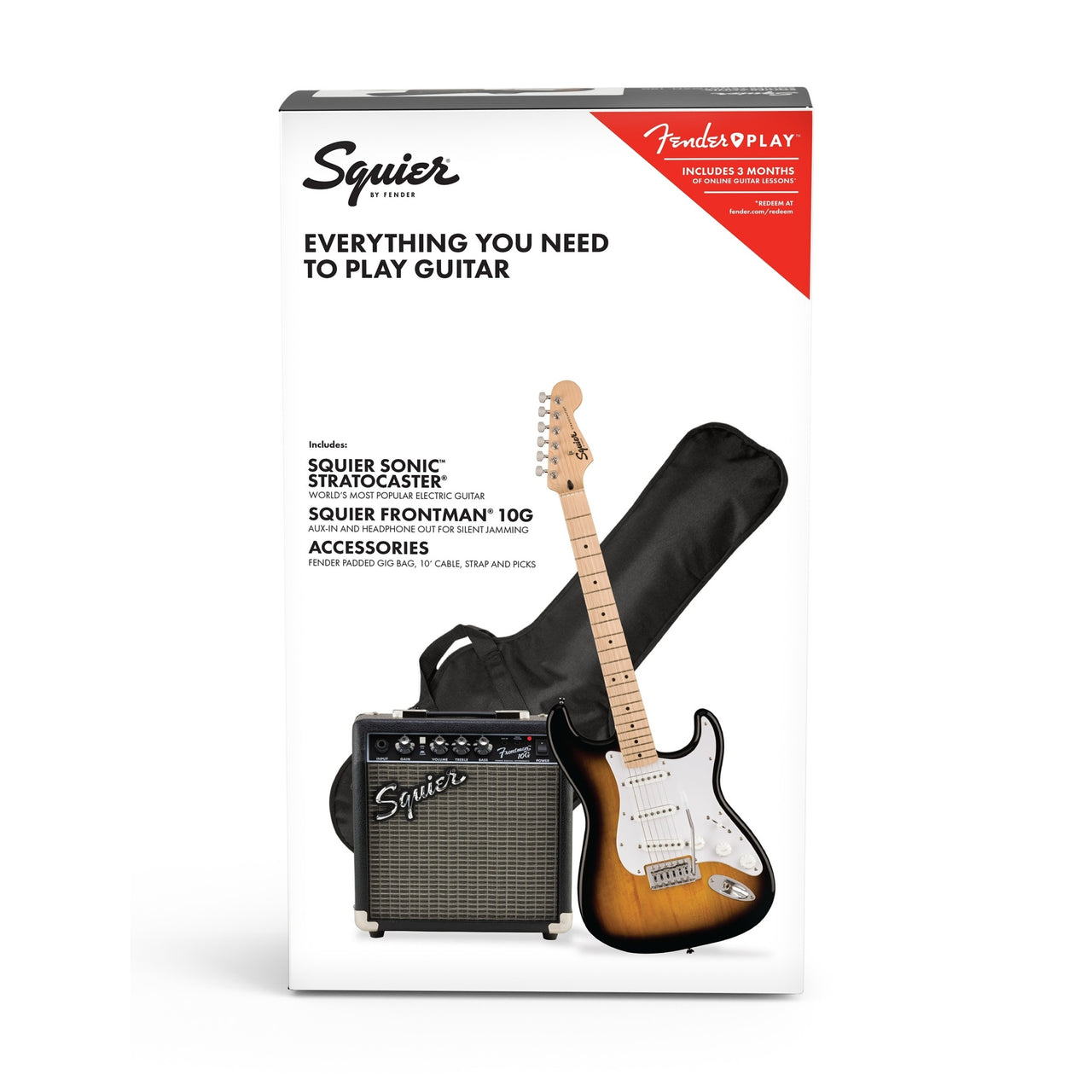 Paquete Guitarra Fender Squier Sonic Stratocaster Sombreada 10g 0371720003